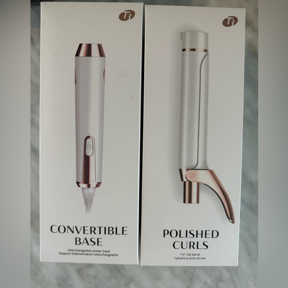 T3 curling iron 1.25 clip barrel polished curls 1 1/4”& convertible base